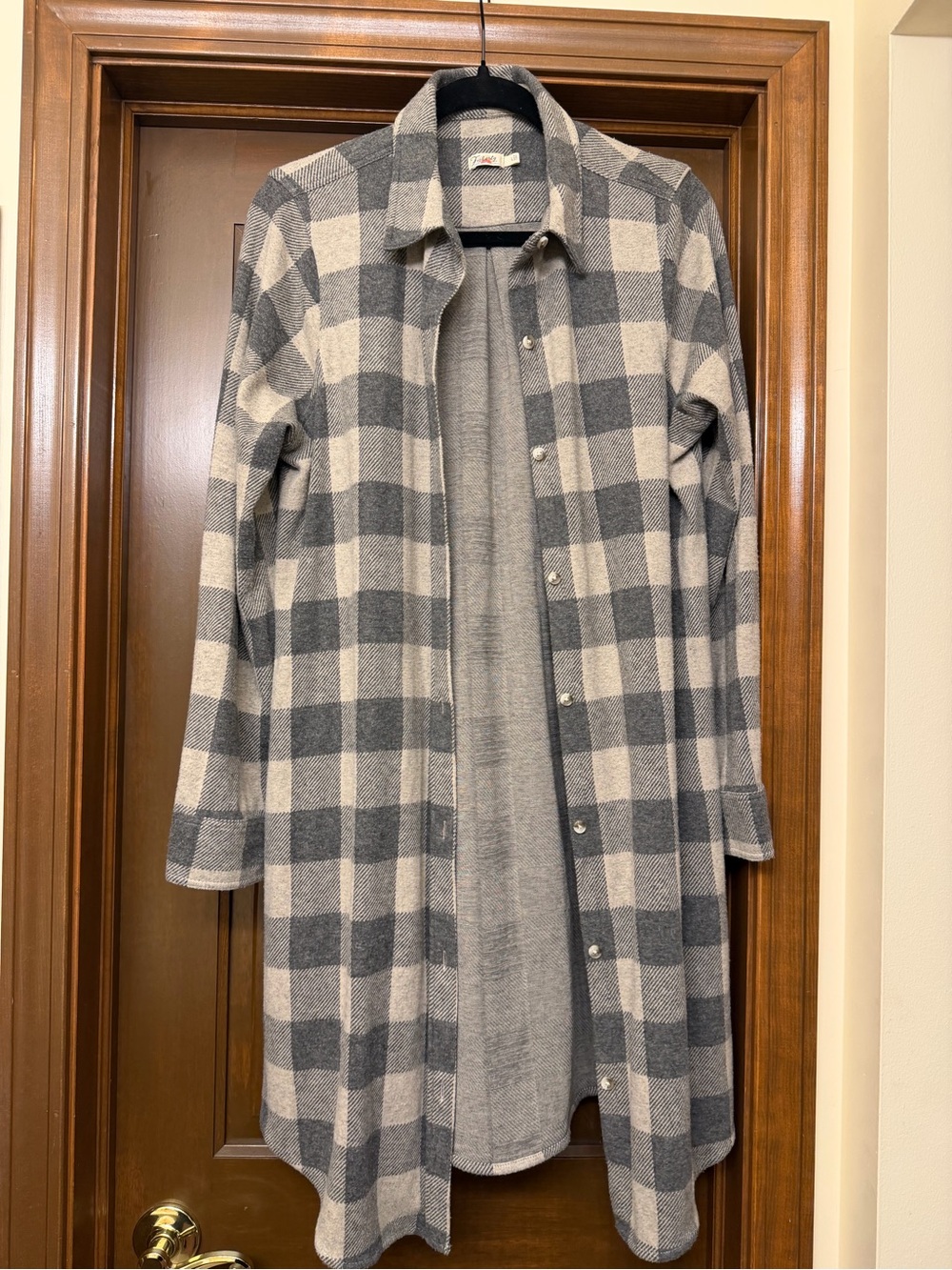 Women’s Faherty Gray & Cream Plaid Long Shirt Jacket Flannel